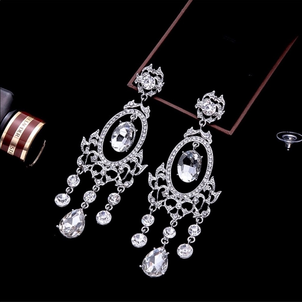 Crystal Chandelier Prom Bridal Pageant Earrings - Picture 2 of 7
